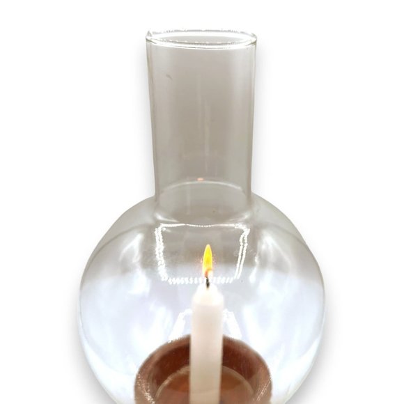Vintage MCM Modern Minimalist Teak / Glass Hurricane Lamp - Picture 4 of 9